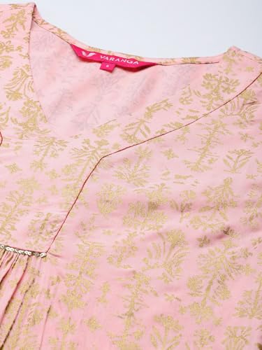 Image of Varanga women peach straight kurta with gold print
