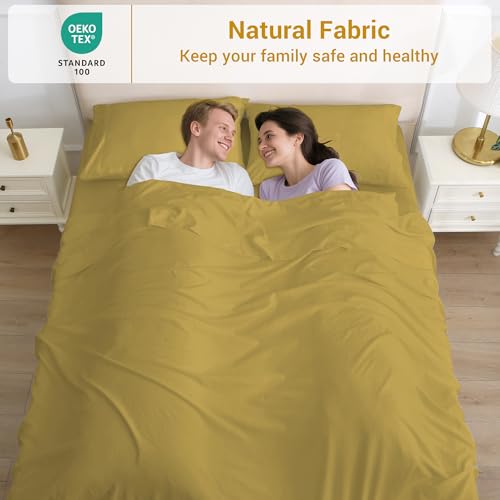 Image of Softan Microfiber King Sheet Set with Non-Slip Straps, Mustard Yellow | 15 inch Deep Pocket Fitted Bed Sheets, Double Brushed Microfiber, Cozy Sheets & Pillowcase for All Season