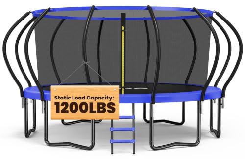 Image of ORCC 1200LBS Weight Capacity Kids Trampoline 16 15 14 12 10 8FT Outdoor Yard Trampolines for Kids Adults, Heavy-Duty Galvanized Steel Frame Recreational Trampoline