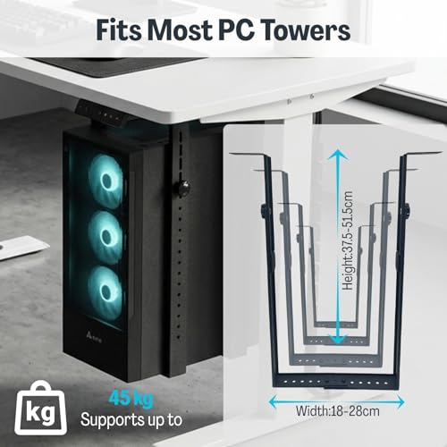 PC Halterung Untertisch Höhenverstellbar – Computerhalterung für Schreibtisch, Universale PC Aufhängung für Tower-Gehäuse, Stabile Metallkonstruktion bis 45 kg, Holder für Büro & Gaming Setup
