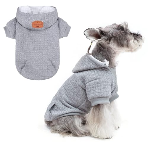 Image of BEAUTYZOO Dog Hoodies Sweater for Small Dogs,Waffle‑Like Laminated Pet Coat | Warm Dog Sweatshirt with Pocket & Leash Hole,Pullover Clothes for Girl Boy Dogs & Cats,Stretchy & Easy‑On‑Off,Chihuahua Puppy