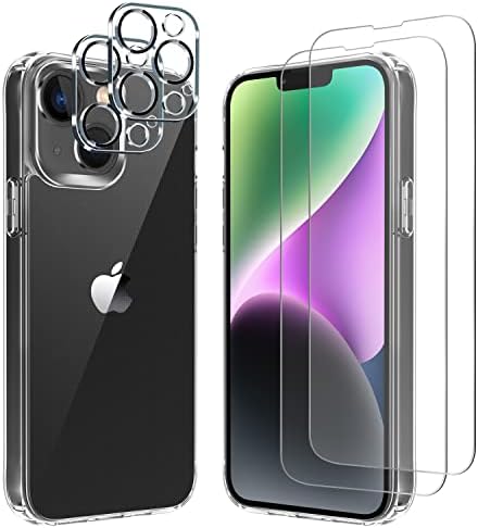 iCatchy For iPhone 14 Case 6.1-Inch/iPhone 13 Case Shockproof Bumper Cover Anti-Scratch Clear Back [5 in1] With 2 Screen Protector + 2 Camera Protector (Clear)