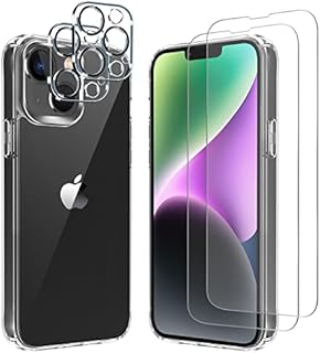 iCatchy For iPhone 14 Case 6.1-Inch/iPhone 13 Case Shockproof Bumper Cover Anti-Scratch Clear Back [5 in1] With 2 Screen Protector + 2 Camera Protector (Clear)