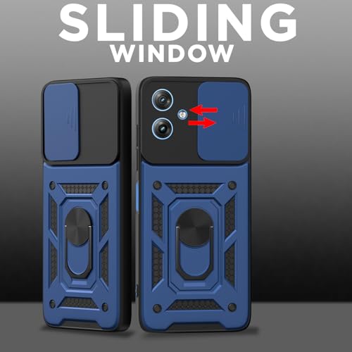 Image of Pikkme Back Cover for Motorola Moto G54 5G / G64 5G | 360 Protection Case | Sliding Camera Shield Cover & Ring Holder Stand D10 Tough Armor Bumper Case (Blue)
