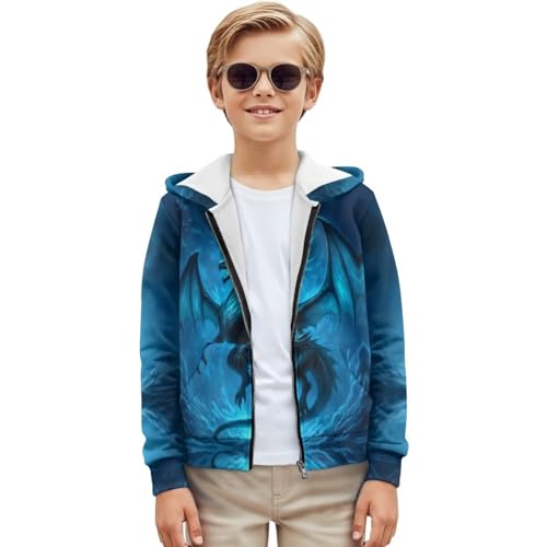 3D Dragon Theme Boys Girls Zip Up Hoodie Comfy Long Sleeve with Pockets Casual Kid Hooded Sweatshirts 8-16 Years4