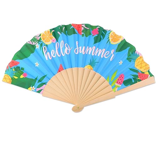 COLOFALLA 1 Stück Handfächer Hawaii Deko Händfächer Kinder Faltbar Hello Summer Handfächer mit Organzabeutel Hawaii Party Deko Kinder Deko Hawaii Party Händfächer Klein Hawaii Mitgebsel