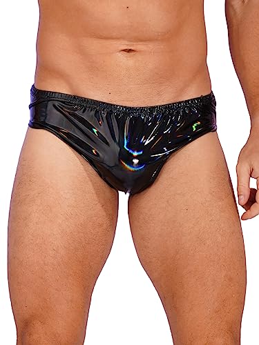 Men's Bikini Briefs Shiny Metallic Bulge Pouch Panties Underwear Low Waist Swim Trunks2