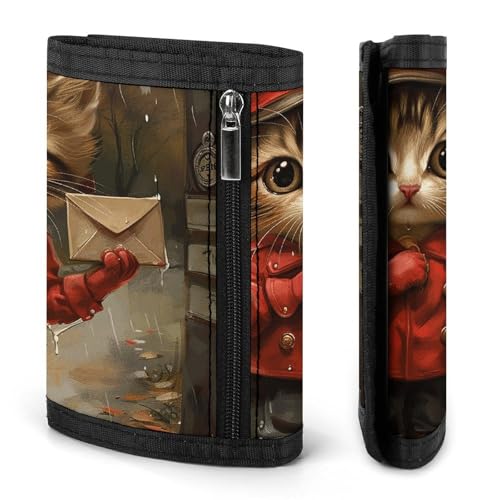 Little Cat Delivers Letter Trifold Wallet for Men - Money Clip Slim Wallets with Multiple Card Slots Minimalist Small Front Pocket Wallet for Everyday Carry3