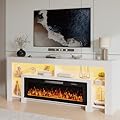 Lemberi 82 inch Fireplace tv Stand with 50 inch Fireplace Up to 90" TVs,LED Light Entertainment Center and Storage, Modern Wood Media TV Console for Living Room