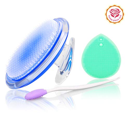 Exfoliating Brush For Razor Bumps and Ingrown Hair Treatment,Nose Cleaning Brush,Soft Silicone Blackhead Scrub Remover Brush,Silicone Face Scrubbers Set - Perfect for Dry Brushing,Body Brush (Blue)