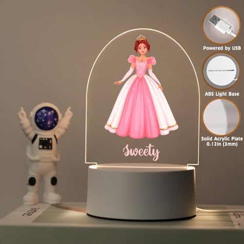 Image of SNAPTRAP LED Name Light Customized for Girls | Personalized Princess Acrylic Night Lamp with Custom Name | Fairy, Ballerina & Royal Dress Designs | USB Nursery Night Light Gift (Dreamy Pink)