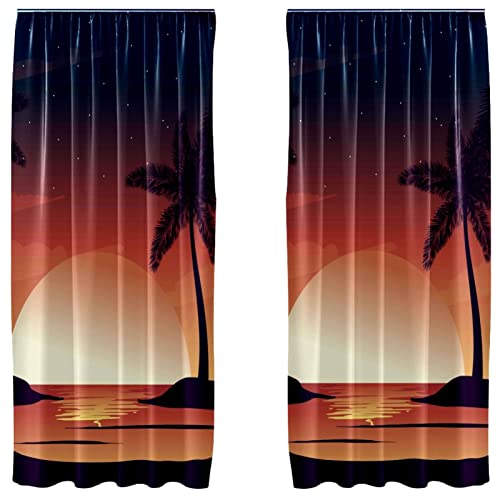 Cortinas opacas de microfibra con diseño de playa y puesta de sol (juego de 2 paneles, 55x84") 2