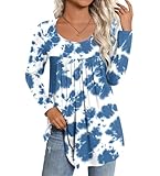 CATHY Womens Long Sleeve Casual Tunic Tops Fall Fashion 2026 Loose Fit Dressy to Wear with Leggings Winter Elastic Shirts, M, Fl White Blue