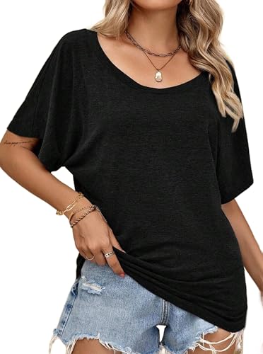 Hilinker Womens Sexy Off The Shoulder Tops Short Batwing Sleeve T Shirt Oversized Casual Tee2
