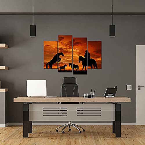 Canvbay 4 Pcs Cowboy Canvas Wall Art Western Rodeo Cowboy Silhouette At Sunset Canvas Paintings Running Horse Canvas Prints Artwork For Home Bedroom Decor Framed And Ready To Hang #TOP1