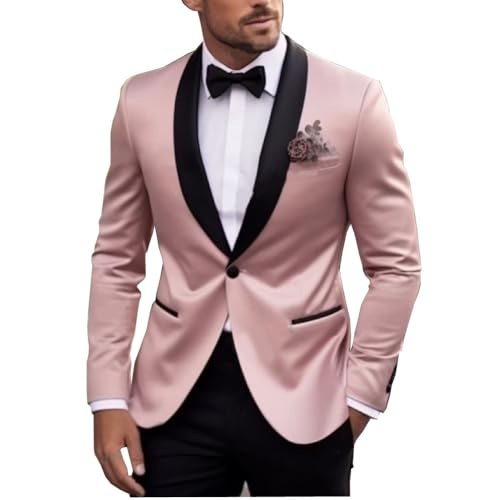 Men's 2 Piece Satin Suit Shawl Lapel Formal Evening Party Prom Groom Tuxedo for Wedding Set