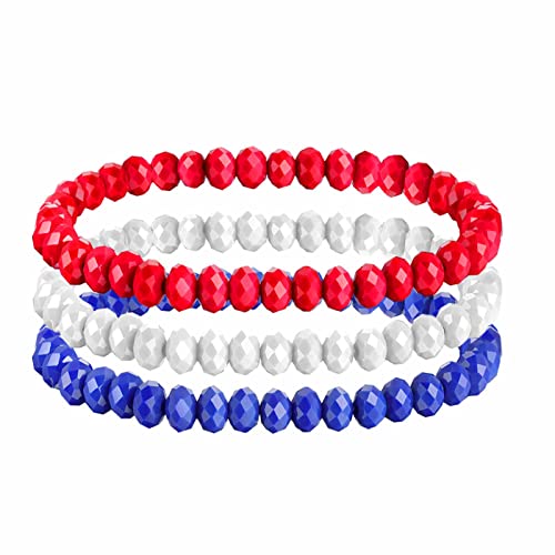 IDesign 2 Set USA American Flag Bracelet Set Red Blue White Beads Stretch Bracelet Set Patriotic 4th Of July Independence Day Gift2