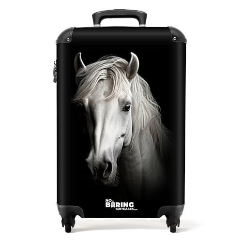 NoBoringSuitcases.com Valise Cabine Rigide 55x35x25cm avec Roulettes - Bagages de Voyage, Suitcase (Cheval - Blanc)