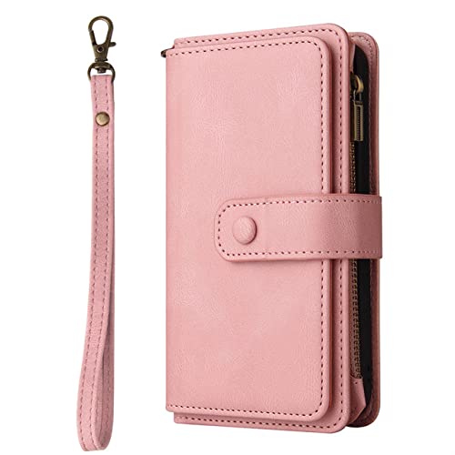 Étui en cuir premium rose avec portefeuille zippé élégant pour iPhone XR