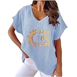 haolei magliette lino donna t-shirt, magliette in classico e lino donna vintage blusa t-shirt a maniche corte confortevole scollo v casual tops stampa camicetta sciolto maglietta estate e traspirante