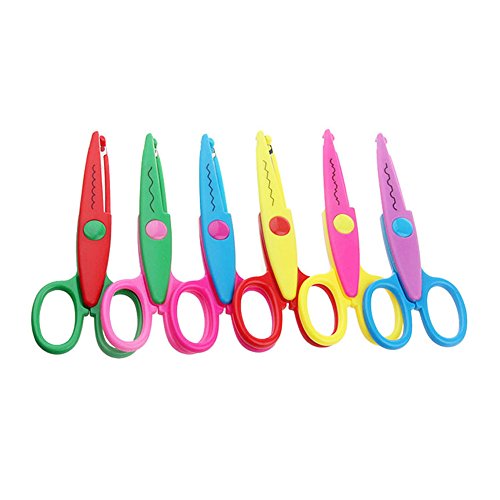 Jialeey Plastic Kids Design Safety Art Scissors Creative Crafts Scissors Paper Scrapbooking Decorative Wave Lace Edge Cutters Set 6 PCS - Thumbnail 3