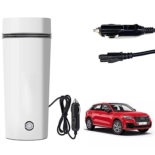Image of Oshotto 12V Portable Electric Water Bottle for Hot Water Tea Coffee Kettle Mug Multipurpose Food Grade Fast Boil Auto Shut-off For Travel Camping, Road Trip Compatible with Audi Q2 (350ml) - White