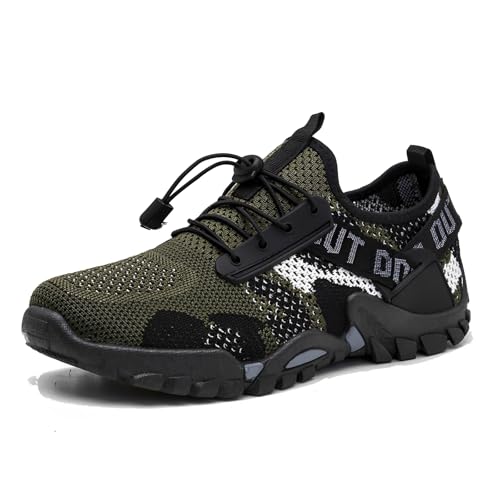 ENEN Zapatillas de Agua Hombre, Serie Oscura Escarpines Hombre con Orificios de Drenaje, Verano Outdoor Barefoot Mujer, Transpirable Secado Rápido Zapatillas para Fitness Playa (Verde,44)
