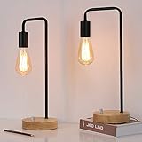 Edison Table Lamp, Industrial Bedside Lamps Set of 2, Wood Desk Lamp Pairs for nightstand Dressers...