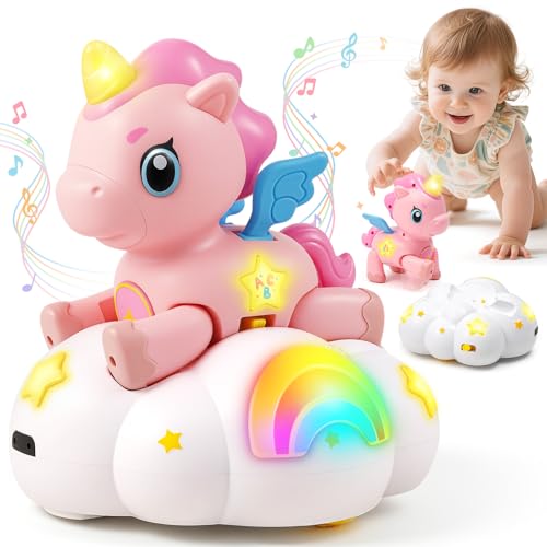 Duchong Toys for 1 Year Old Girls, Unicorn Crawling Toys with Music & Light for Babys 6-12 Month, Sensory Development for Tummy Time, First 1st Gifts for Infants 7 8 9 10 11 12 18 Months Boys Girls