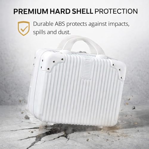 Image of Portable Hard Shell Cosmetic Bag Travel Case, Small Travel Hand Luggage with Elastic Band, Mini Abs Carrying Makeup Case Suitcase (B-White)