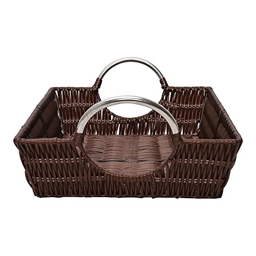 Mimo Style Cesto Retangular de Rattan Sintético Com Alça de Metal Oval 36cm, Cor Escura. Extremament