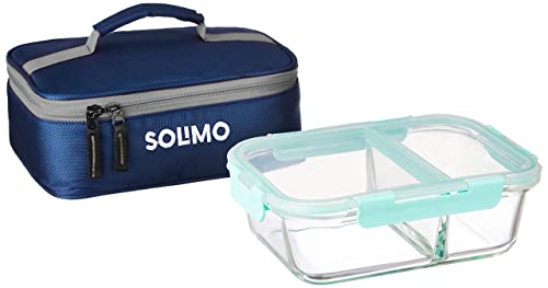 Amazon Brand - Solimo Microwave Safe Two Compartment Lunch Box Set for Office with Bag | Borosilicate Glass | Safety Lock Airtight Tiffin Containers (900 ml) | Transparent | Slim Design (B0B9DRDVSZ) Amazon Price History, Amazon Price Tracker