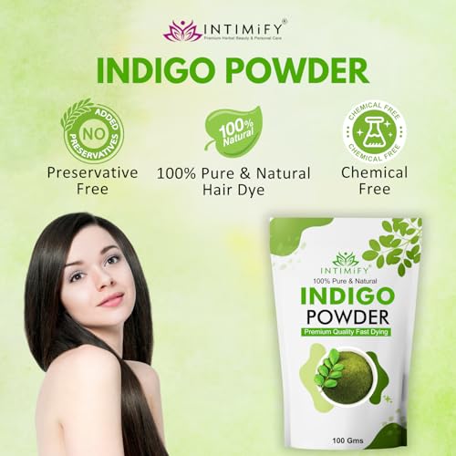 Image of INTIMIFY Indigo Powder For Black Hair | Natural Hair Colour For Women & Men 100 gms (Pack of 1)