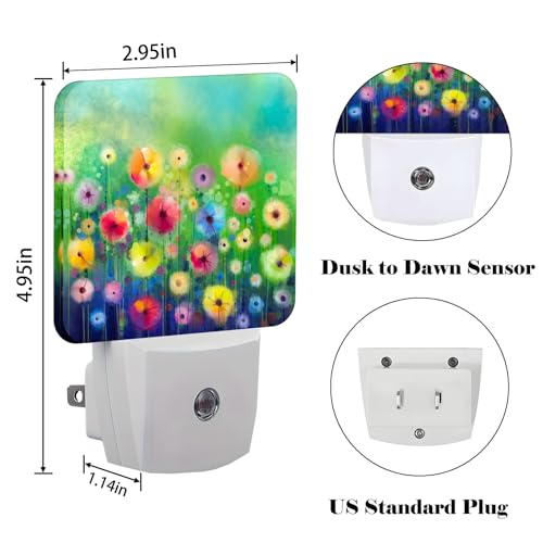 Image of Colorful Countryside Wildflowers Night Light,Plug Into Wall Decor for Stairway,Hallway,Kitchen,Dusk to Dawn Sensor Nightlights for Boys /Girls /Women /Men Room Gifts