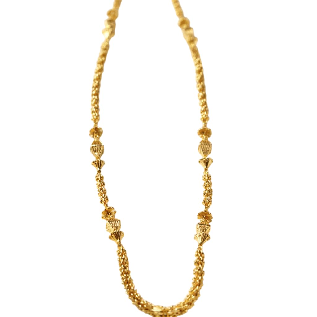 Floral Ethnic Long Chain Necklace for Women | Anti-Tarnish Gold-Plated | Floral Motifs with Beaded Chain | Festive & Wedding Jewellery | Indian Traditional Haram-image-4