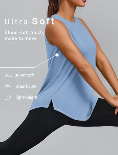 Image of PINSPARK Workout Tank Tops for Women UPF 50+ Side Slits Athletic Gym Shirt