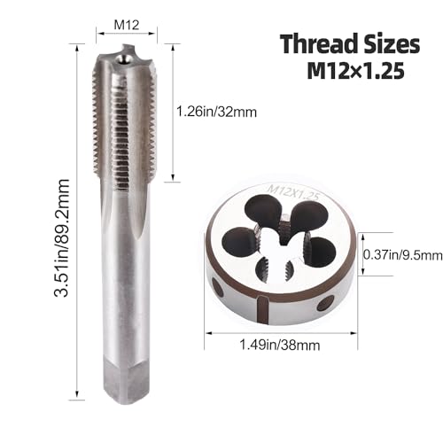 Image of M12 x 1.25 Metric Thread Tap and Die Set, M12 x 1.25mm High-speed Steel Machine Tap Die Set Right Hand