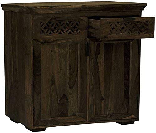 Image of Solid Sheesham Wood Multipurpose Sideboard Storage Cabinet with 2 Drawers & 2 Door for Home Kitchen Cabinet Living Room Furniture (Walnut)