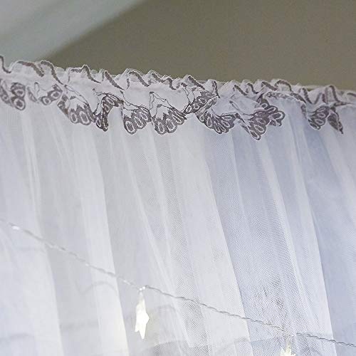 Joyreap 4 Corners Post Canopy Bed Curtains for Girls - Grey & White Cozy Drape Netting - 4 Openings Mosquito Net - Cute Princess Style Bedroom Decoration Accessories (Gray, 59" W x 78" L,Full/Queen)