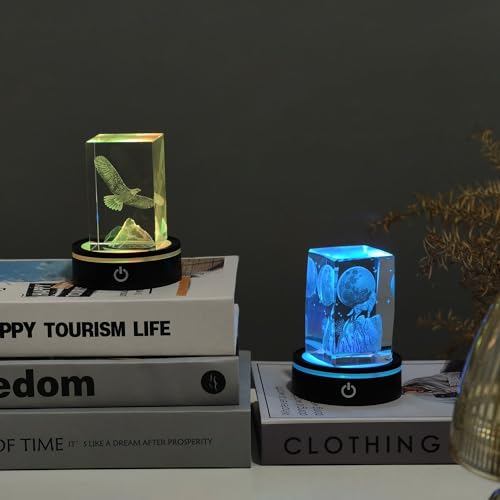 Image of LED Light Base Lighted Display Stand for Crystal 3D Photo Glass Art,2 Pack Round Control LED Night Light Stand 7 Color Changing Display Base with USB Power, Pedestal for Glass Crystal Artwork