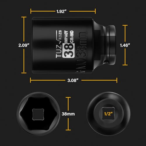 Image of 1 /2 Inch Drive 38mm Deep Metric 6 Point CR-MO Impact Socket | Radius Corner Design,Square Chamfered Opening,Axle Nut Impact Grade Socket for Easy Removal