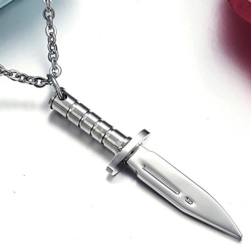 Hamoery Men Women Punk Stainless Steel Knife Dagger Chain Pendant Necklace2