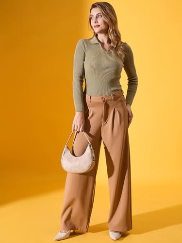 Image of 98 Degree North Women Ribbed Collar Neck Pullover-G1164-BLUEMELANGE