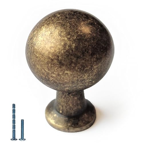 French Furniture Fittings Set of 6 Deep Antique Brass Kitchen Cupboard knobs, 23mm knobs for Cabinet Doors Screws Included