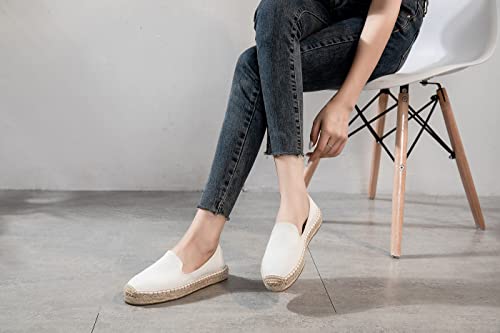Image of Women's Classic Slip on Flat Shoes Casual Cap-Toe Platform Simple Espadrille Canvas Loafers