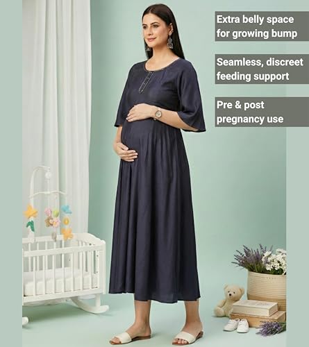 Image of DUMMY SHAPE Feeding Kurtis for Women Cotton Blend | Floral Anarkali Kurta with Dual Nursing Zippers for Pregnancy & Breastfeeding | Maternity Dresses | Gifts for Pregnant Woman