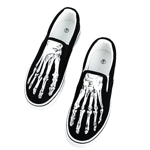 Skeleton Feet Shoes Slip-on Hand Painted Skull Pattern Comfortable Casual Canvas Shoes Unique Customized Gifts (Men 11)4