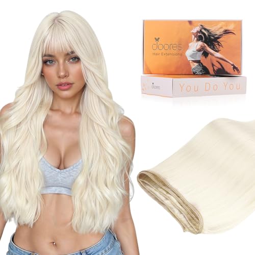 Image of DOORES Sew in Hair Extensions Real Human Hair, Pearl Blonde 20 Inch 100g Hiand Tied Sew in Weft Natural Straight for Women