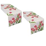 MSUIINT 2 caminos de mesa de primavera tulipán, de temporada, primavera, verano, plantas verdes, vacaciones, cocina, comedor, decoración para fiestas, decoración de cocina