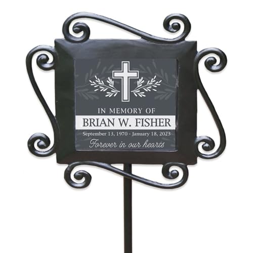 GiftsForYouNow Personalized Memorial Garden Stake Featuring Cross with Leaves Design, 28 x 8.5 Inches, Cemetery Grave Marker, Memorial Gift, Memorial Plaque